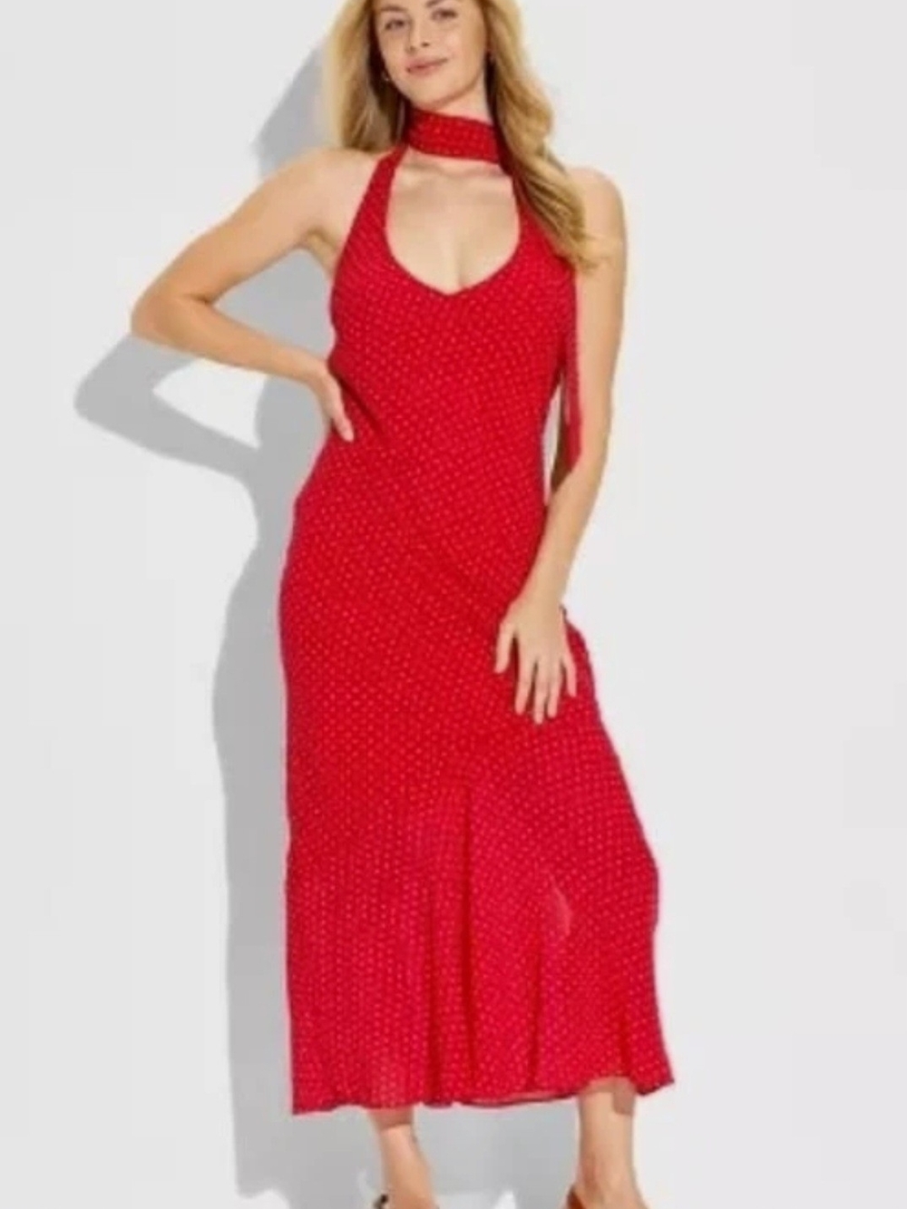 Women's Halter Scarf Maxi Dress - Wild Fable™ Red Polka Dots XS